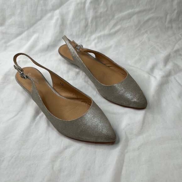 Seychelles Womens metallic silver pointed toe Slingback Flats Size 10 - Picture 2 of 10
